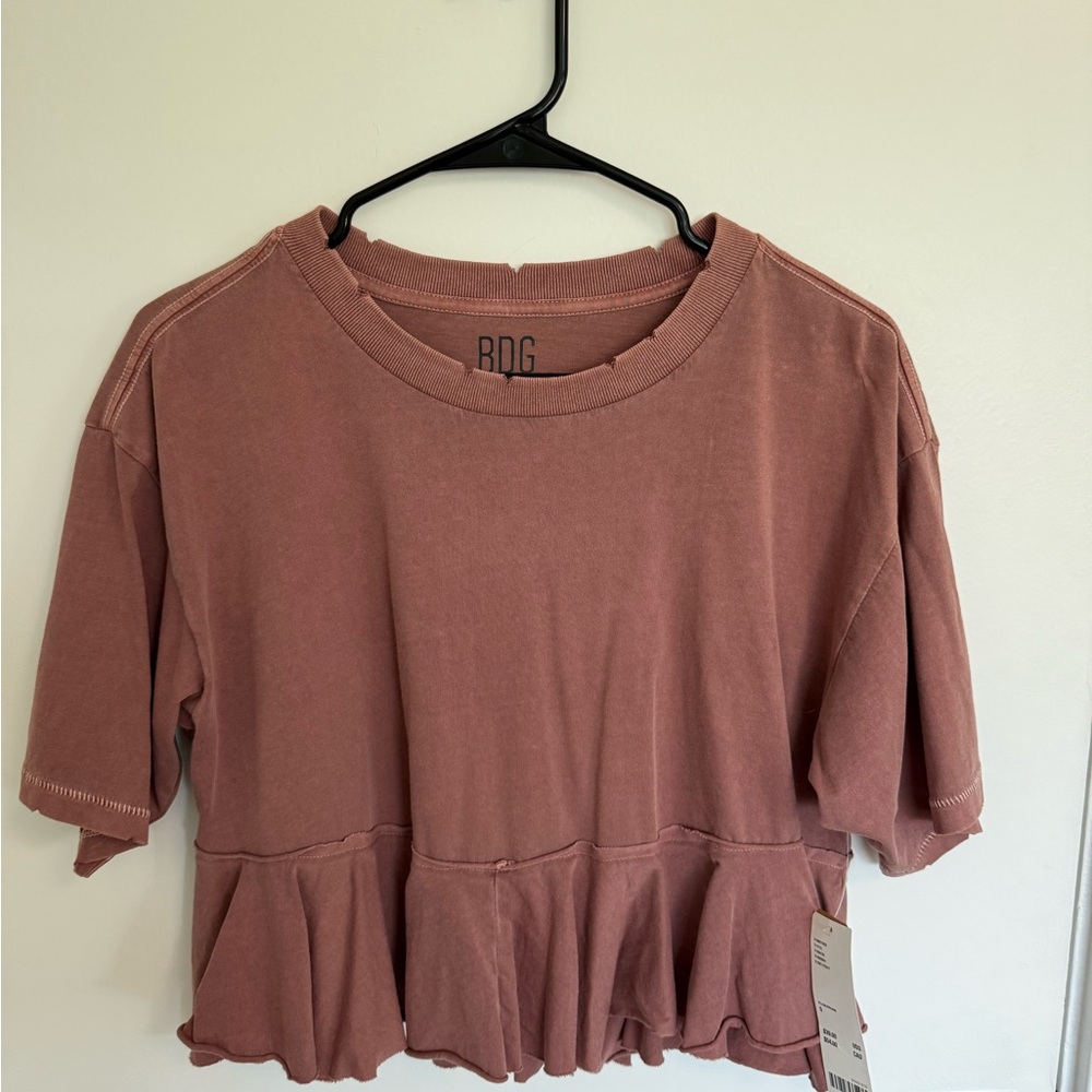BDG Urban Outfitters Brontey Ruffle Hem Tee Cropped Blouse Top - Picture 4 of 6